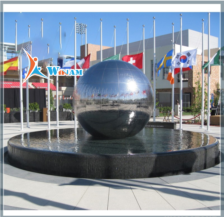 Large Stainless Steel Polished Rolling Ball Water Fountain