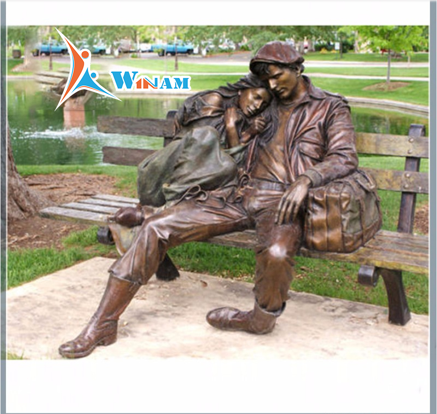 Garden art decoration boy and girl bronze sculptures