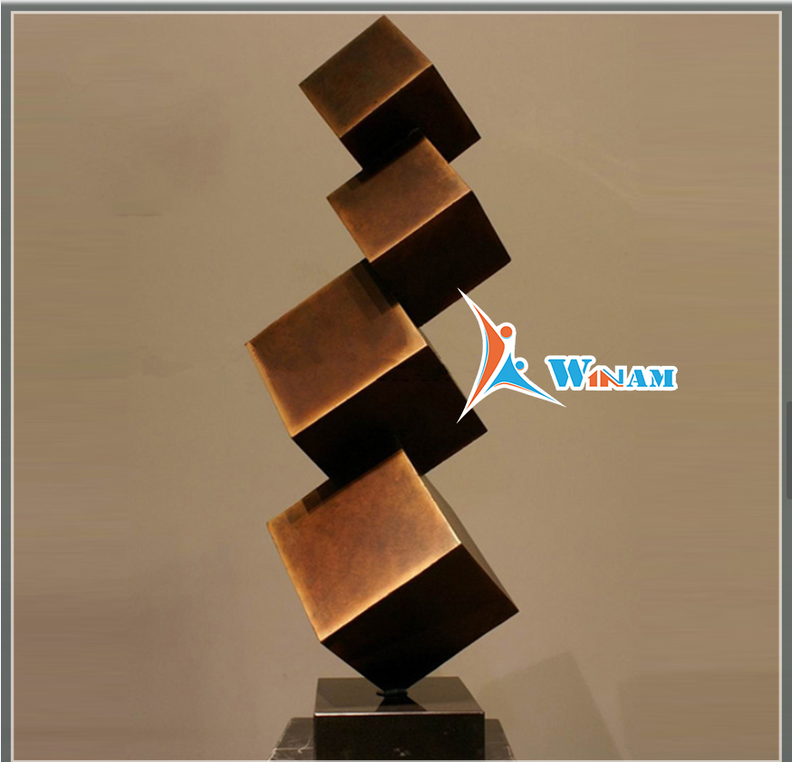 Abstract Modern Bronze Cubes Sculpture Interior Decoration