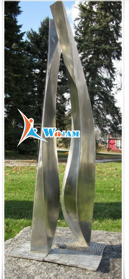 Big tall polished stainless steel sculpture for outdoor