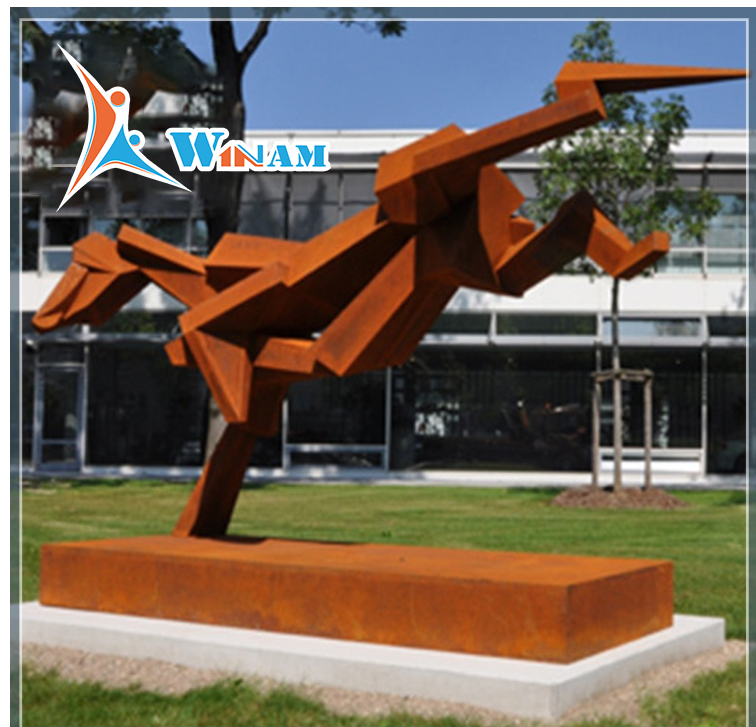 Abstract Animal Corten Steel Life Size Outdoor Running Dog Sculpture