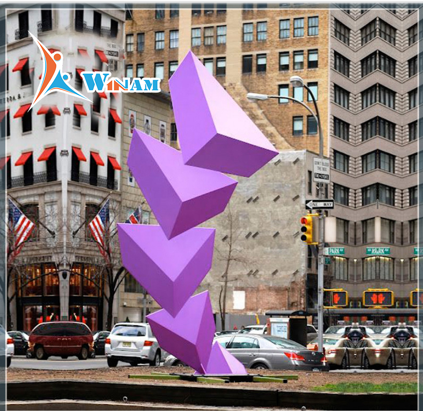 Purple Triangle Stainless Steel Urban Statue