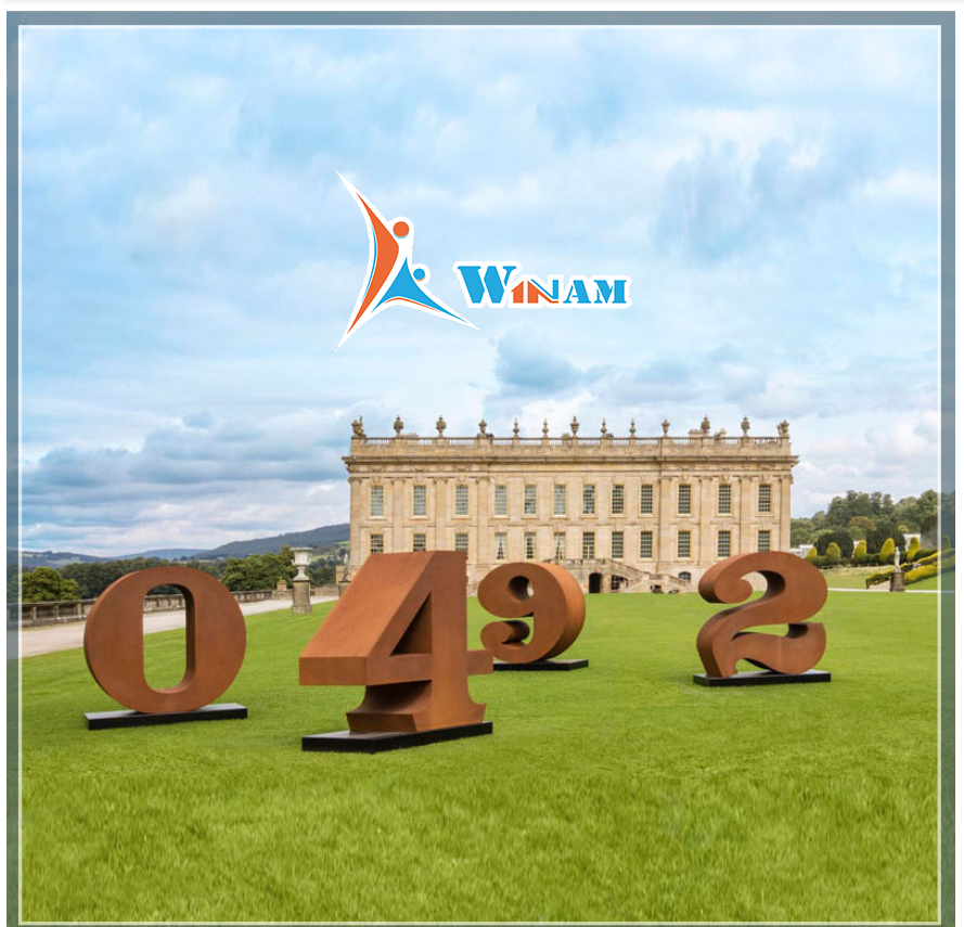 Modern corten steel figure garden sculpture