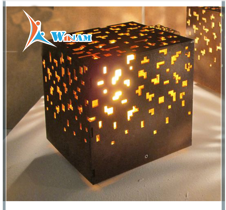 Luminous metal cube corten steel sculpture for garden decoration