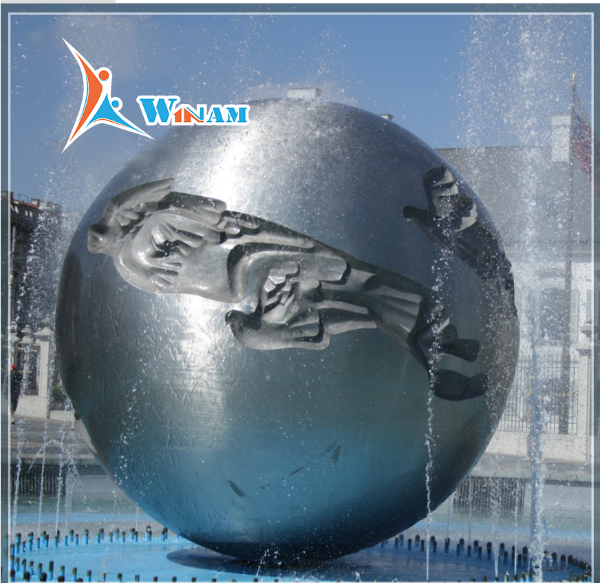 Outdoor stainless steel spinning water round ball fountain