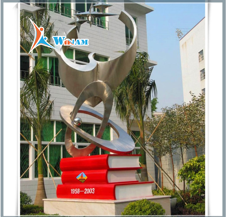 School landscape sculpture stainless steel book sculpture