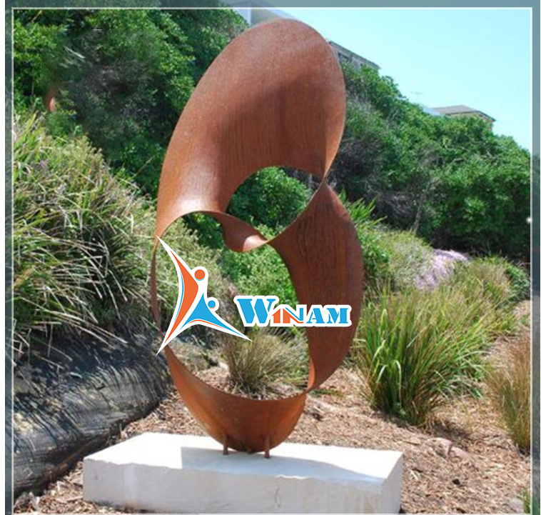 Garden corten steel abstract handmade sculpture with rust