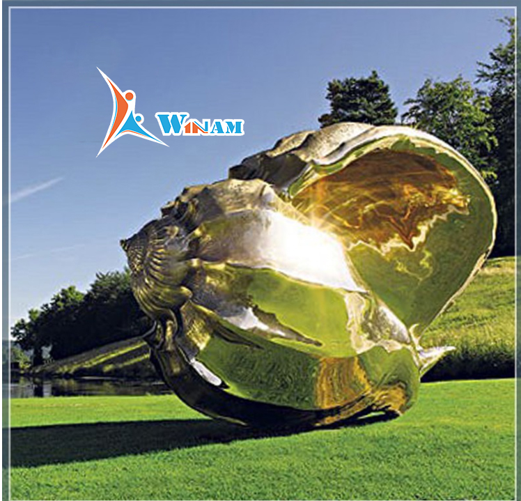 Stunning Forging Large Size Stainless Steel Golden Conch Sculpture for playground decoration
