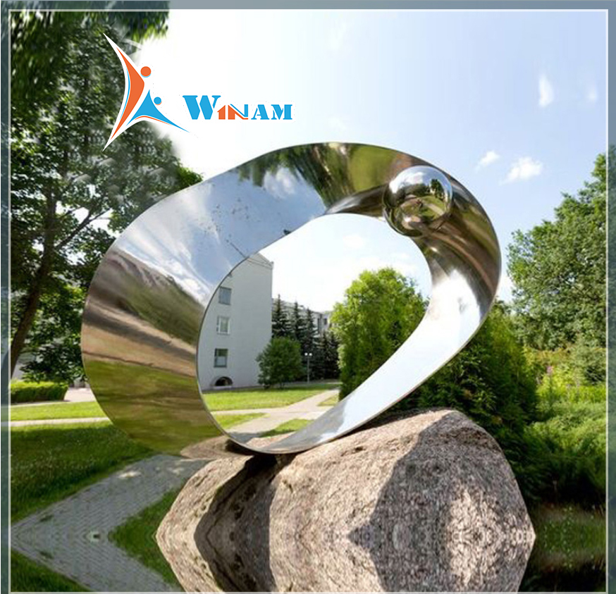 Modern Outdoor Stainless Steel Garden Sculpture With Sphere