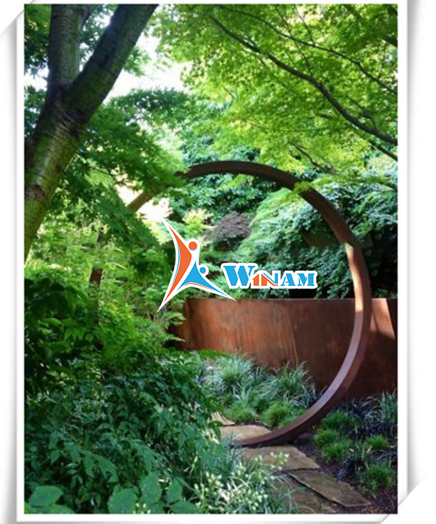Large ring shape corten steel sculpture garden decorative art