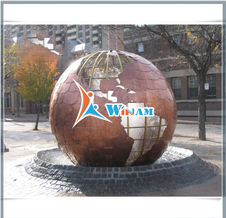 Hollow Globe Brass Water Fountain Sculpture