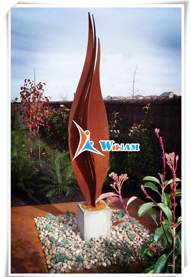 Abstract art leaf design corten steel natural sculpture