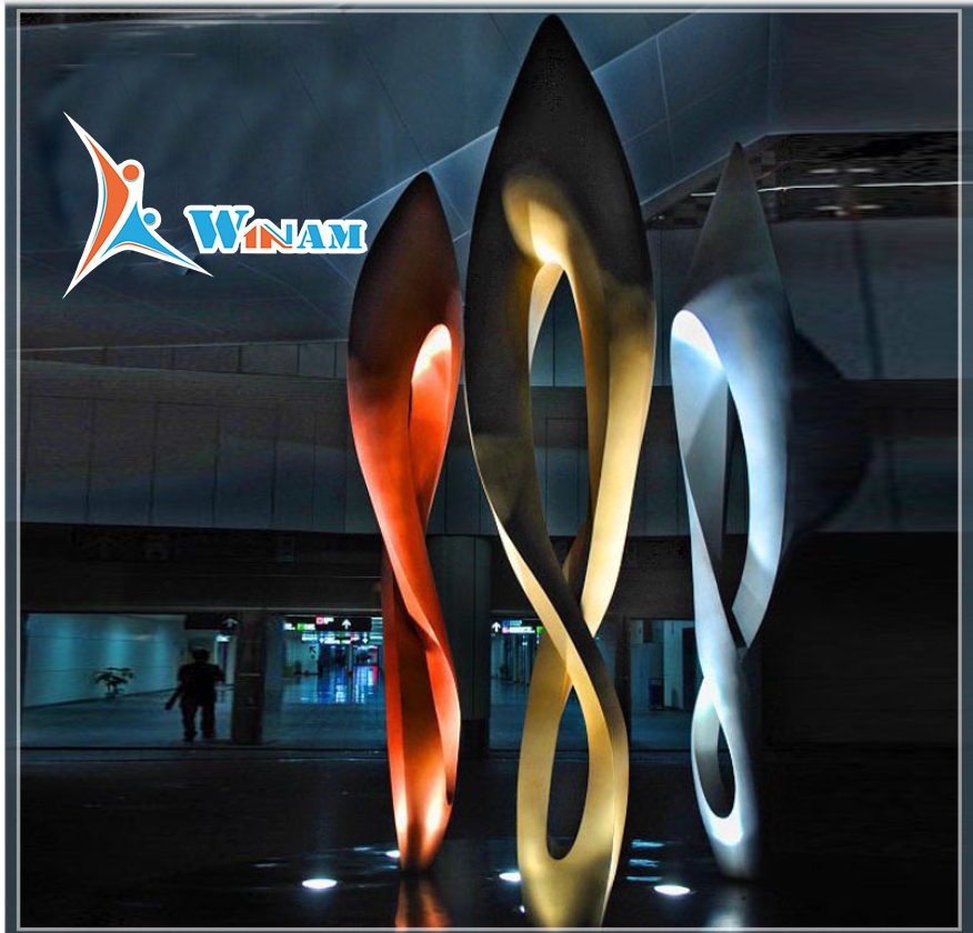 Large stainless steel abstract outdoor sculpture for hotel decoration