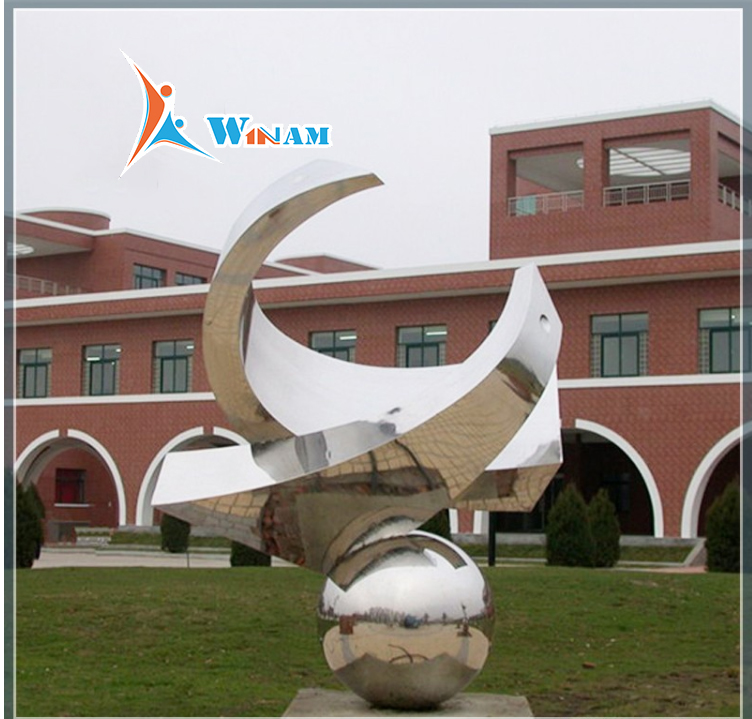 Modern large polished stainless steel school sign sculpture