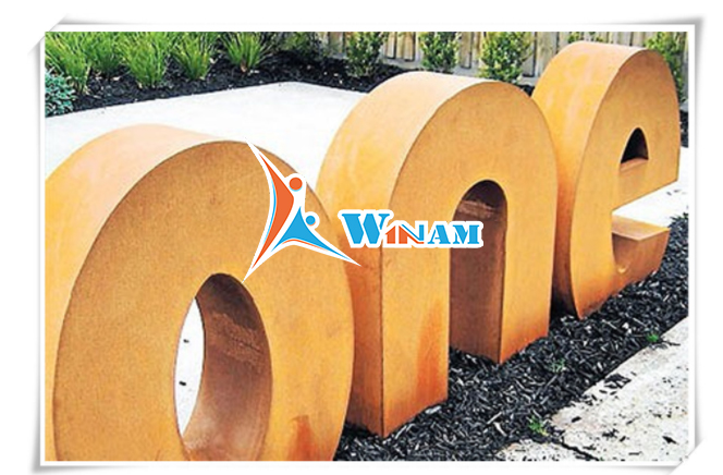 Modern English word corten steel large sculpture for garden