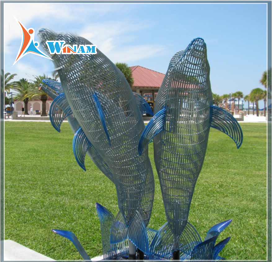 Stainless steel garden dolphin wire sculpture