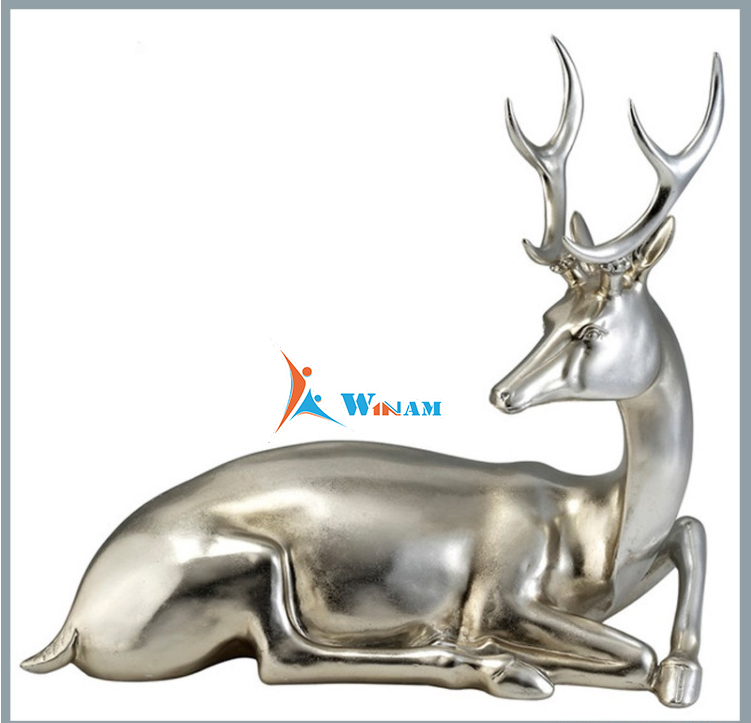 Life Size Modern Stainless Steel Sitting Deer Statue