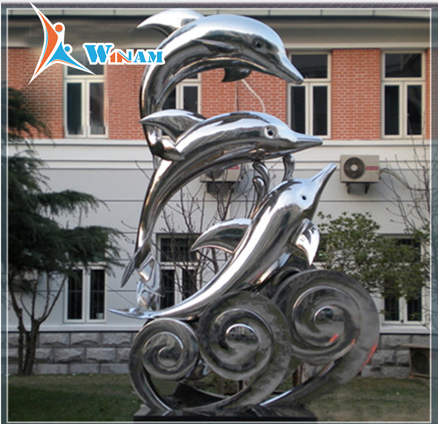 Mirror Polished Stainless Steel Dolphin Animal Sculpture