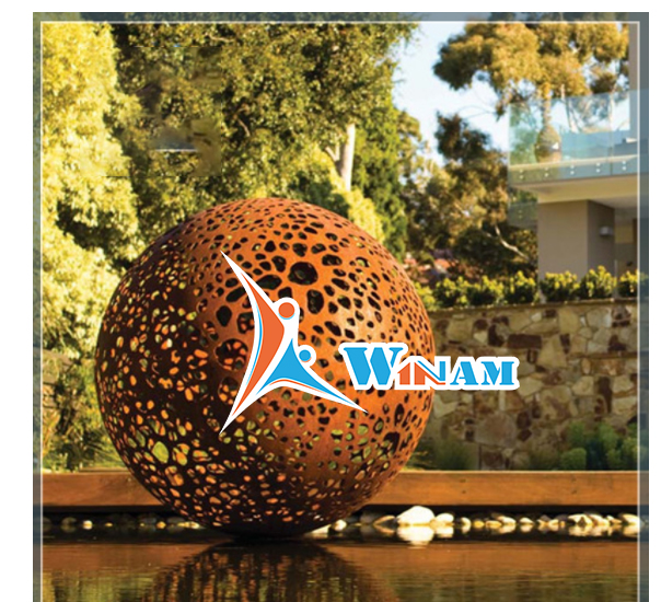 Delicate Corten Steel Carved Ball Sculpture for Garden Decor