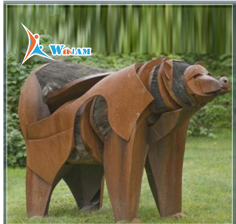 1.7 Meters height corten steel bear statue for urban art decoration