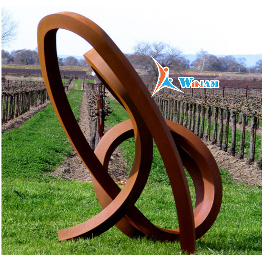 Large abstract park corten steel sculpture