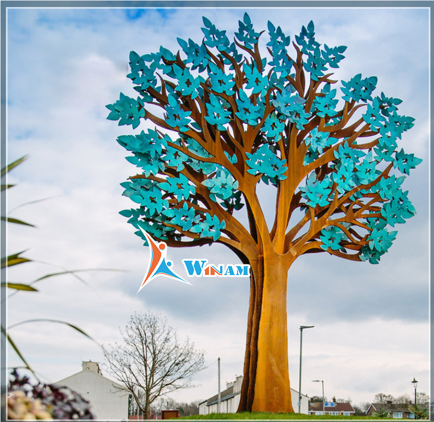 Large corten steel tree metal garden sculpture