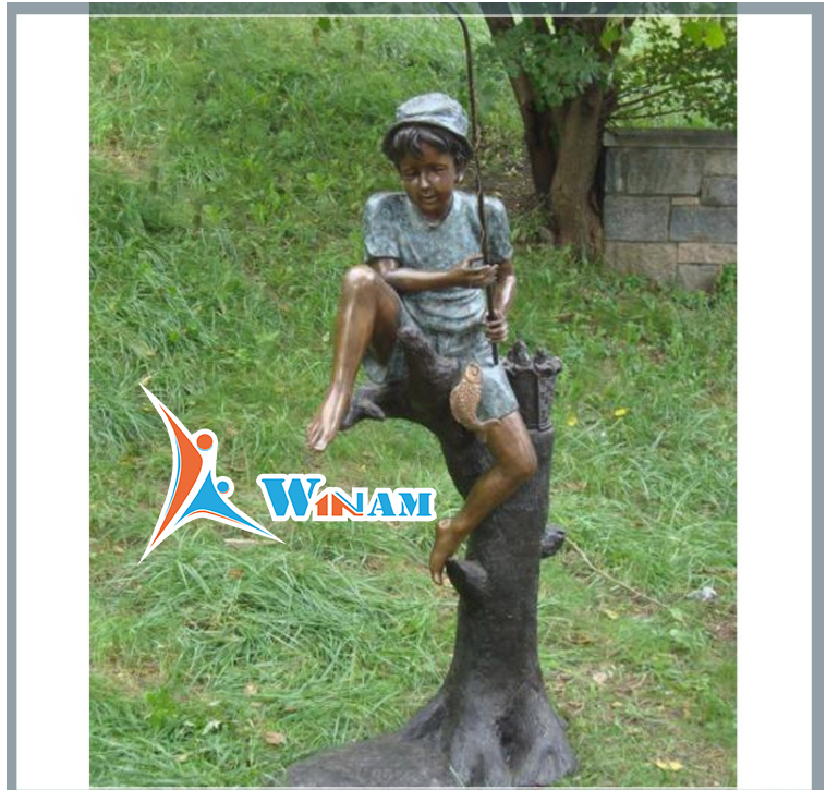 Europe Regional Feature Bronze Fishing Boy Garden Sculpture