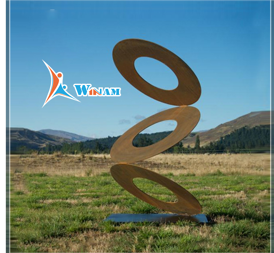 Three Rings Garden Corten Steel Rustic Metal Outdoor Sculpture