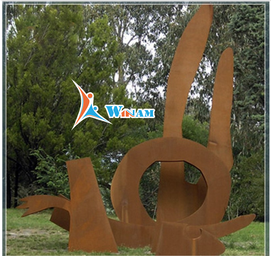 European abstract outdoor corten steel art deco sculpture