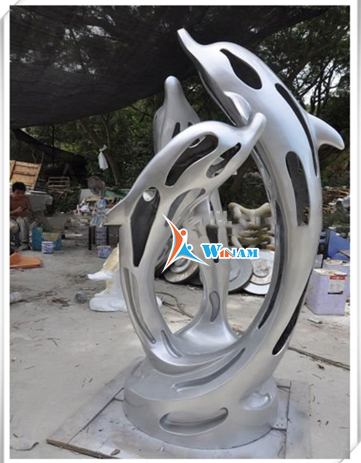 Life Size Animal Statue Stainless Steel Dolphin Sculpture