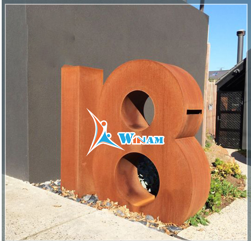 Custom Modern Corten Steel Number Metal Mailbox For Sale