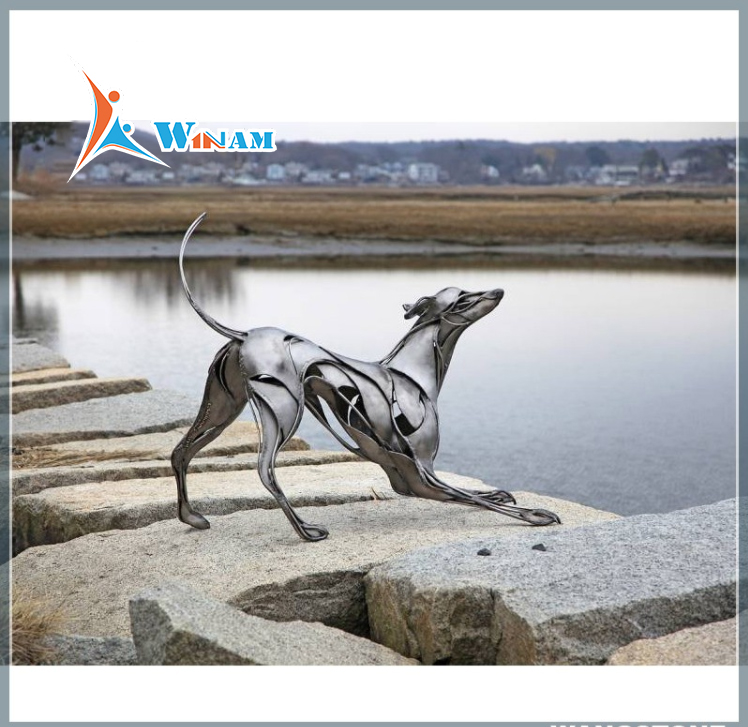 Outdoor decoration life size metal polished dog sculpture