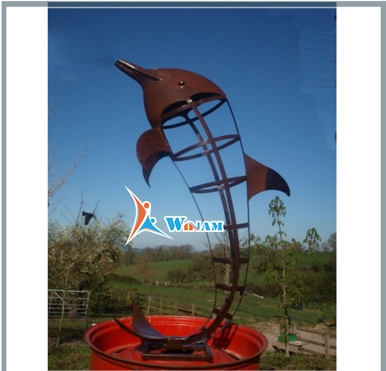 Painted life size metal dolphin statue for outdoor decoration