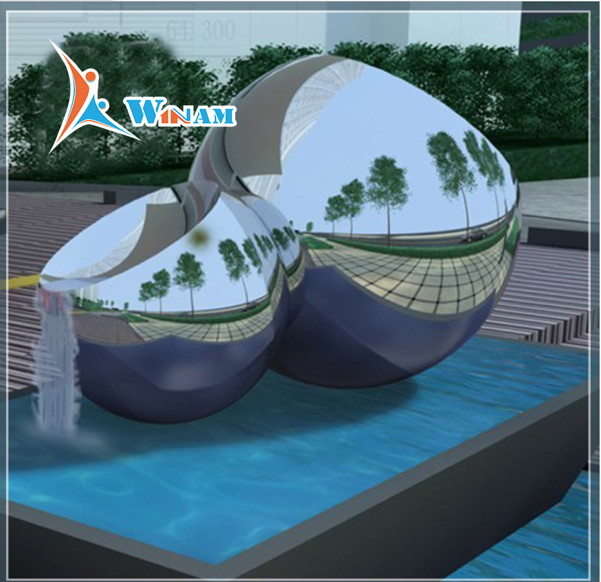 Polishing large stainless steel outdoor water fountain