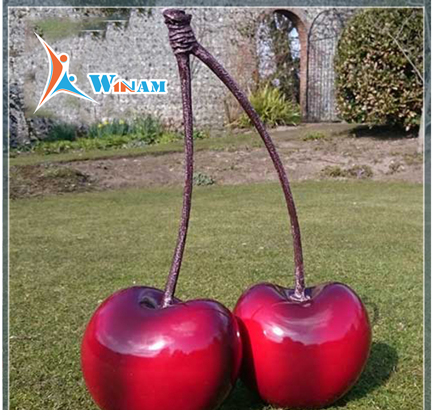 Red color big cherry metal sculpture