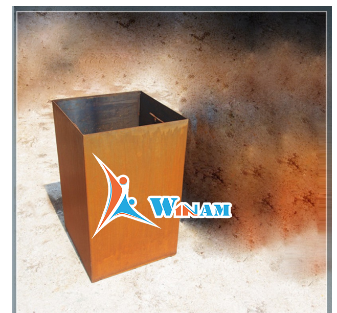 Corten Steel Cuboid Flower Pot for Modern Garden