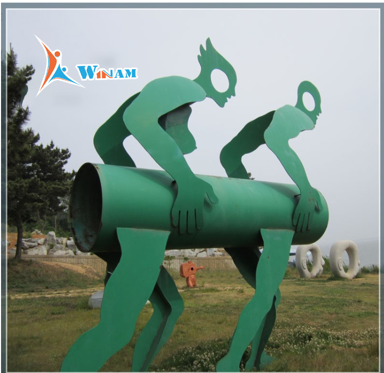 Green automotive paint metal abstract figure sculpture for garden decoration
