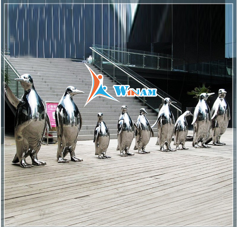 High polished custom size stainless steel garden penguin statues