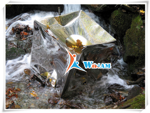 The pop modern polished silver box stainless sculpture