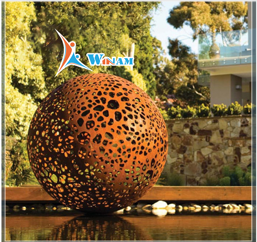 Art garden corten steel sculpture decorative metal balls