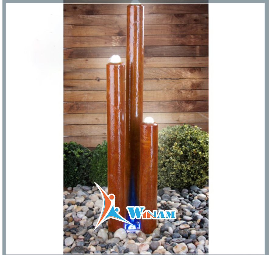 Hot Sale 3 Corten Steel Tubes Water Feature For Garden Decoration