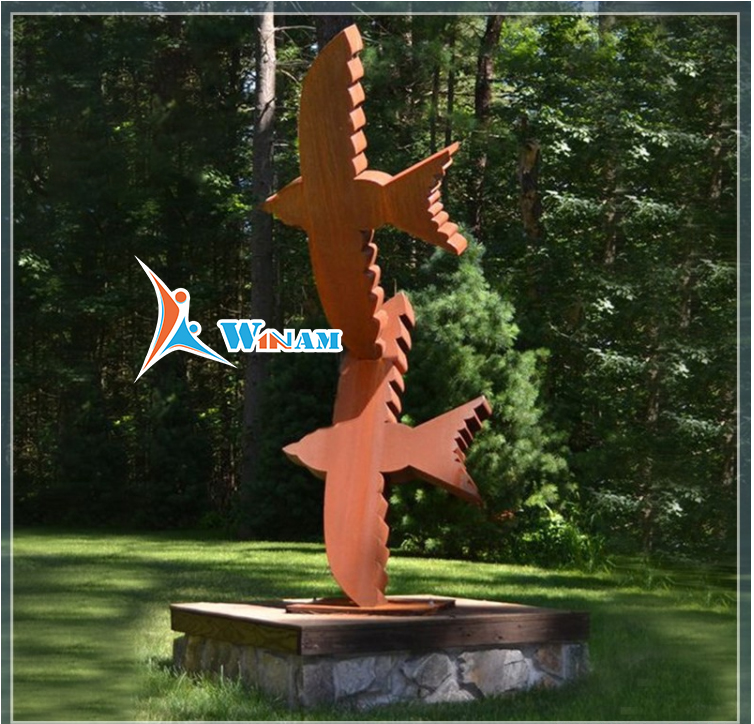 Corten steel large flying swallow statue sculpture for garden decoration