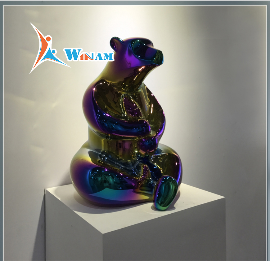 Stainless steel titanizing craft life size bear statue