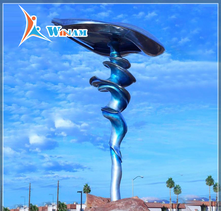 Large outdoor tornado stainless steel metal sculpture