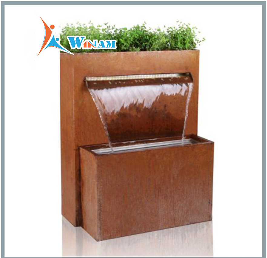 Corten steel rusty metal planter water feature