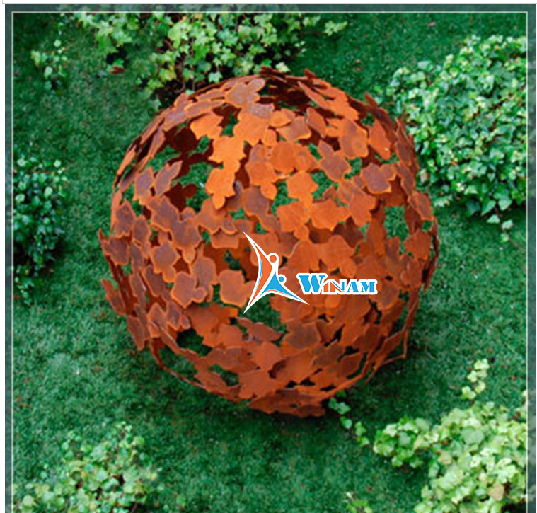 Excellent Corten Steel Hollow Sphere Sculpture