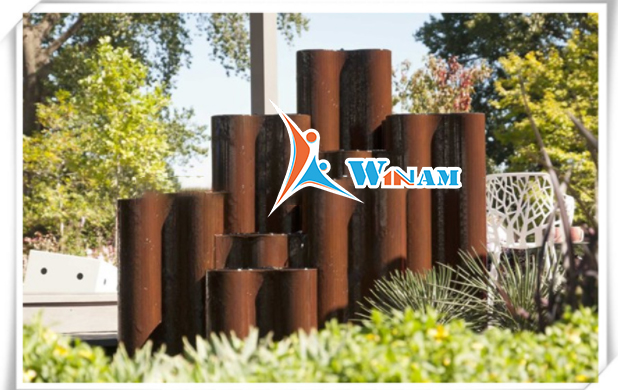 Contemporary hotel garden corten steel column sculpture