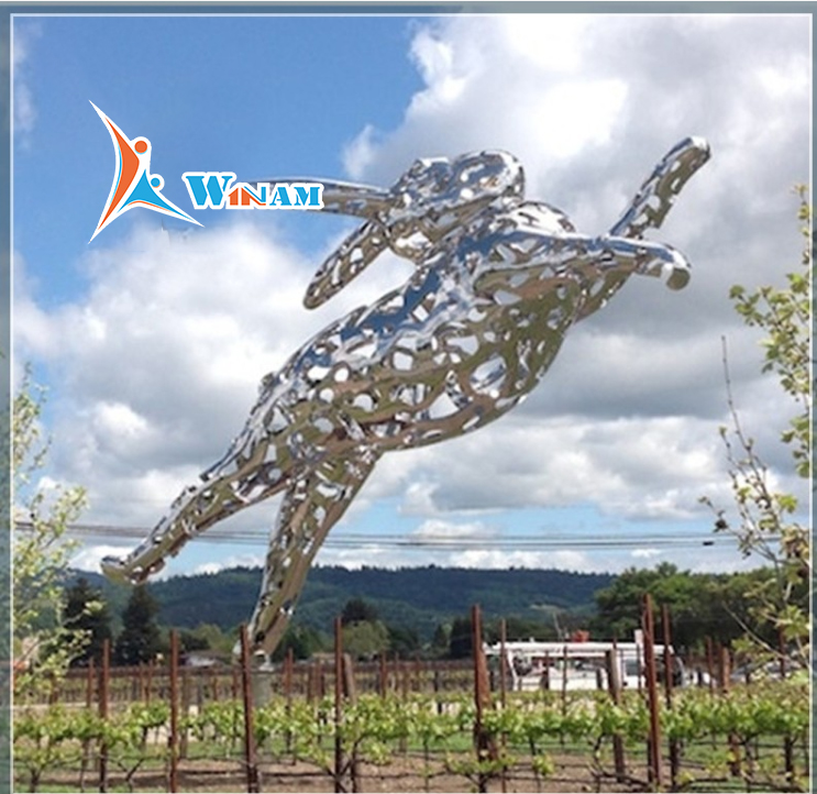 Modern decoration large stainless steel rabbit garden sculpture