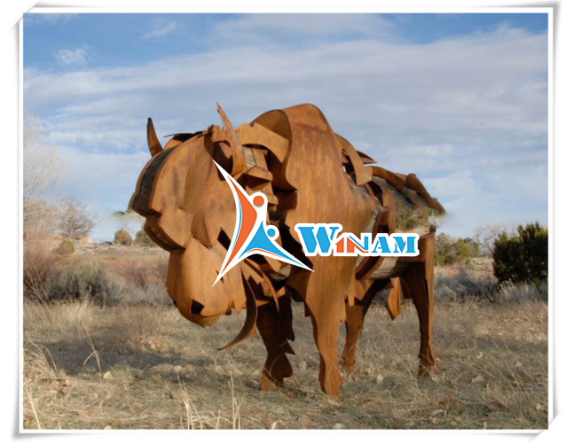 Antique imitation corten steel bull garden sculpture