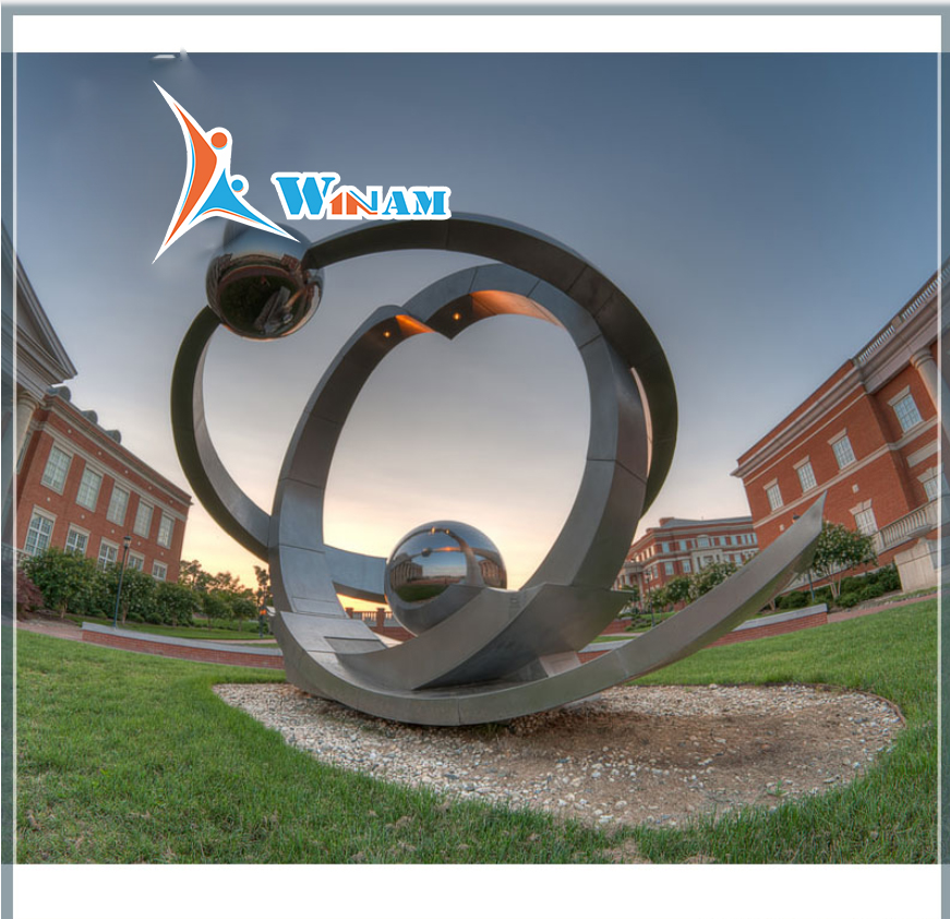 Large Stainless Steel Sculpture with Circles and Spheres Design